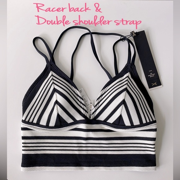 NWT Vitamin A black white stripe longline racerback crop top plunge V bikini pad - Picture 13 of 16